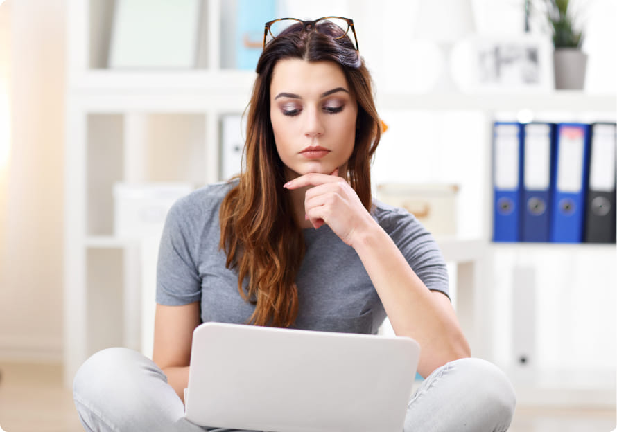 woman looking at esta questions online