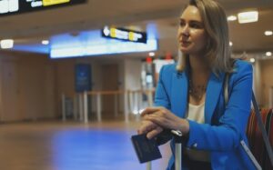 woman waiting at queue