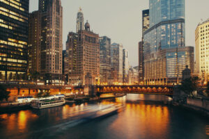 sunset in chicago river